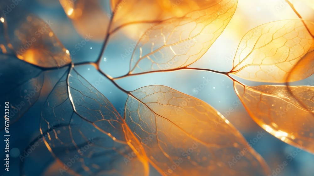 Poster enhanced leaf texture with veins and cells in double exposure light for a unique background