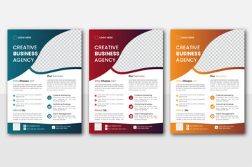 Corporate business flyer template design set with multiple color. Abstract geometric background, modern publication poster magazine, layout in A4 size 