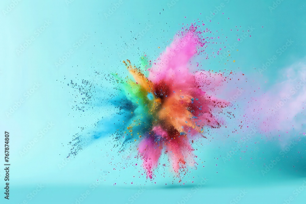 Poster chromatic cascade: dynamic colorful powder splash providing space for your design