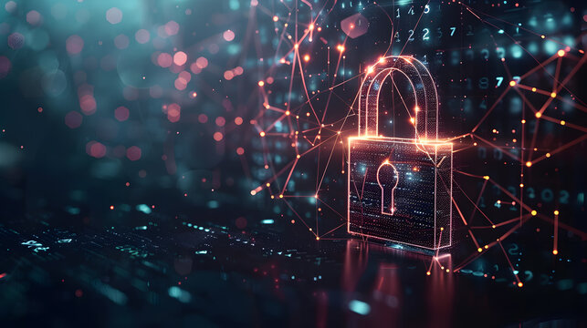 cybersecurity services concept or secure connection of cyber world closeup and safety lock green design - AI  Generative