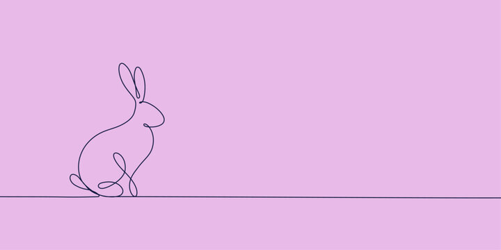 Continuous one-line drawing of Easter Bunny. Cute rabbit silhouette with ears in simple minimalistic style for spring design greeting card and web banner. Vector illustration. easter one-line art.