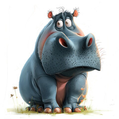 Cute Funny Cartoon Hippo, Illustration for Children Book, Generative AI