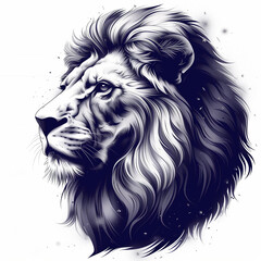 Lion badge for t-shirt design. Animal lion concept poster. Creative graphic design. Digital artistic artwork raster bitmap illustration. Graphic design art