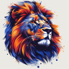 Lion badge for t-shirt design. Animal lion concept poster. Creative graphic design. Digital artistic artwork raster bitmap illustration. Graphic design art