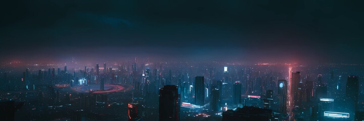 Neon cityscape, cyberpunk sky