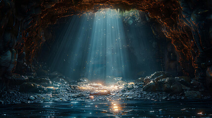 view of a little light into the cave - obrazy, fototapety, plakaty