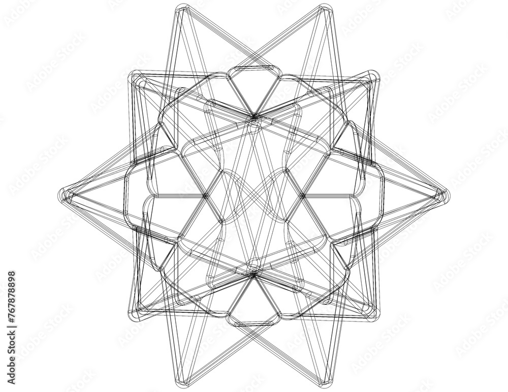 Poster wireframe shape compound of five tetrahedra 3d print model