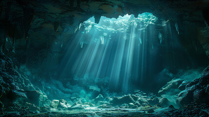 view of a little light into the cave - obrazy, fototapety, plakaty