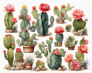 Set of Mexican cactus plants for Cinco de Mayo
