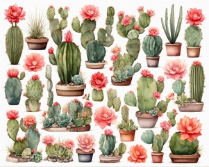 Set of Mexican cactus plants with hats for Cinco de Mayo