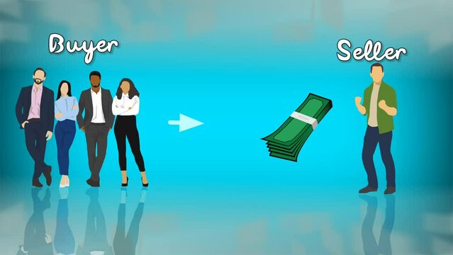 The animated snippet depicts a picture of a money transaction carried out by two parties between a seller and a buyer