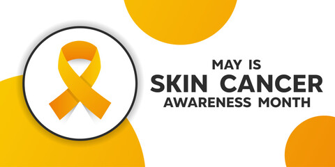 May is Skin Cancer Awareness Month. Ribbon and circle. Great for cards, banners, posters, social media and more. Orange and white background. 