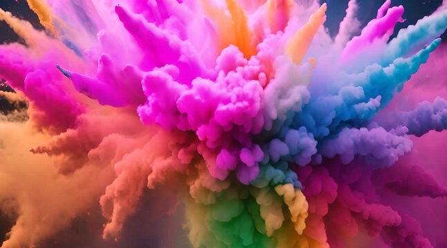 A vibrant explosion of colored powders, creating an aesthetically pleasing visual effect that is both dynamic and mesmerizing