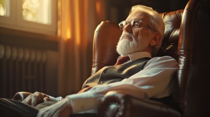 A man with a beard and glasses sitting in an armchair, AI