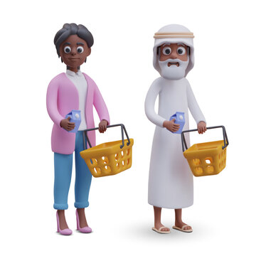 Man and woman of different faiths and races shop for groceries