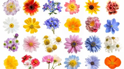 The background is white and has a big selection of various flowers