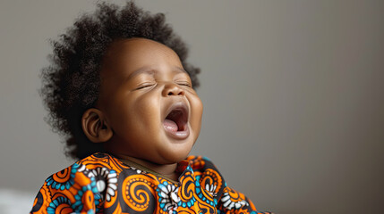 black american child yawning  - obrazy, fototapety, plakaty