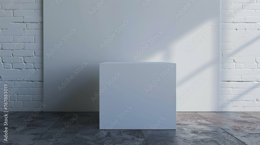 Leinwandbilder three-dimensional rendering of a white cube against a wall in a studio.