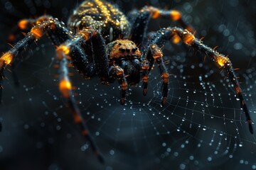 A close-up of a large spider. - obrazy, fototapety, plakaty