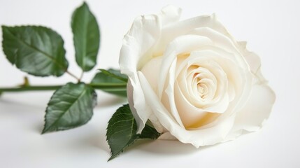 Isolated white rose against a white background