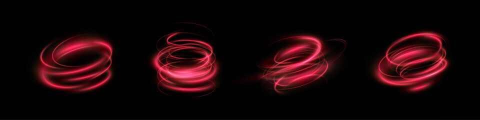 Luminous red podium lines png of speed. Light glowing effect png. Abstract motion lines. Light trail wave, fire path trace line, car lights, optic fiber and incandescence curve twirl	
