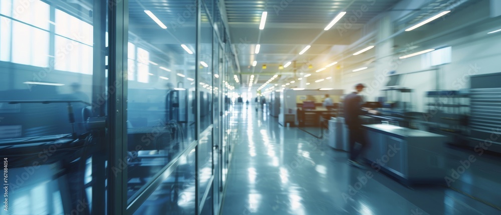 Leinwandbilder the industry 4.0 factory: a blurry motion shot of engineers, professionals, and workers optimizing c