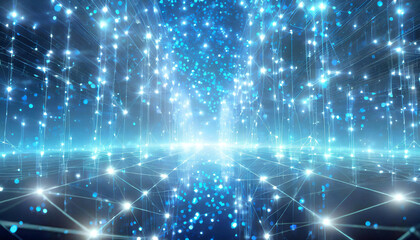 近未来的な青いサイバー空間、ネットワーク