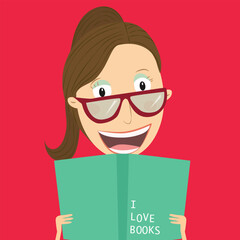 Book concept world book day. Woman reading a book. Vector Illustration.