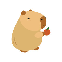 Capybara cute on a white background, vector illustration. Cutie funny capybara cartoon portrait, full face.Trendy animal. For printing on fabric, postcard, wrapping paper, kids party, baby shower,art
