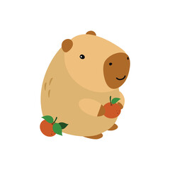 Obraz na płótnie Canvas Capybara cute on a white background, vector illustration. Cutie funny capybara cartoon portrait, full face.Trendy animal. For printing on fabric, postcard, wrapping paper, kids party, baby shower,art