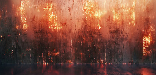 The wall, bathed in ethereal light, showcases copper flames, creating warmth in 8k brilliance.