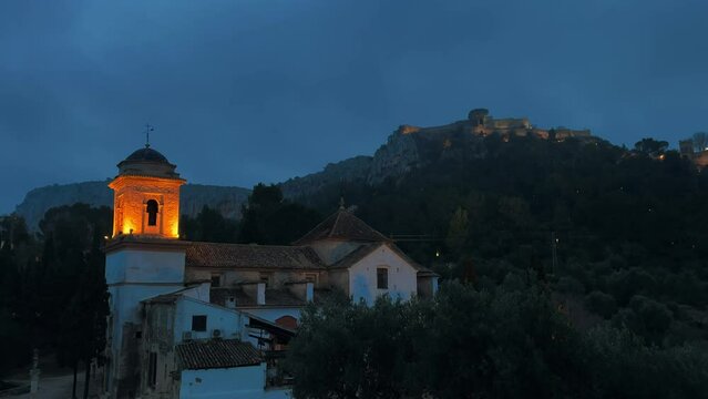 View of Xativa city's castle in the evening.