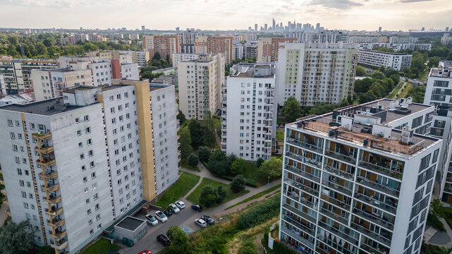 Modern and old blocks of flats in Goclaw area, South Praga district of Warsaw, Poland