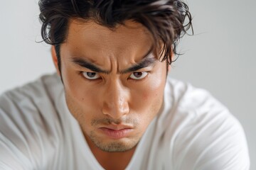 怒っている顔の日本人男性（怒り・許せない・イライラ・不満・ストレス） - obrazy, fototapety, plakaty