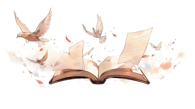 Book Transforming into Flock of Birds Illustration