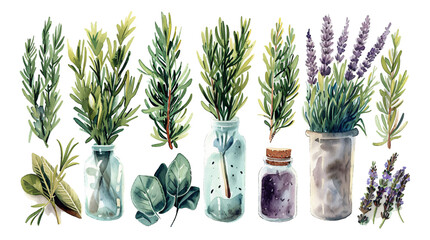 Watercolor style plant elements on a transparent background. - obrazy, fototapety, plakaty
