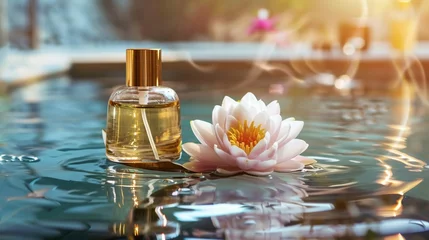 Foto op Canvas Luxury fragrance with water lilies floating around, peaceful vibe low noise © kitidach