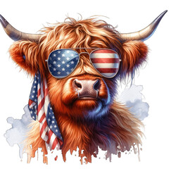 American cow, patriotic cow, Independence Day, transparent background