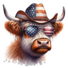 American cow, patriotic cow, Independence Day, transparent background