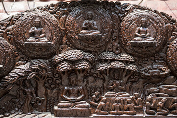 Kathmandu, Nepal- April 20,2023 : Buddhist temple architecture.