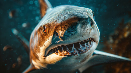 Intense Shark Close-Up Showcasing Powerful Jaws
