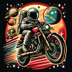 illustration of astronaut in motorcycle flat art vector design for images for use in posters, t shirt printing, and other media