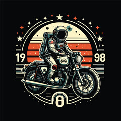 illustration of astronaut in motorcycle flat art vector design for images for use in posters, t shirt printing, and other media © Ranadhie