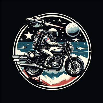 illustration of astronaut in motorcycle flat art vector design for images for use in posters, t shirt printing, and other media