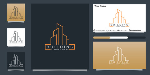 Building logo line business card. Creative real estate logo and business card design template vector icon.
