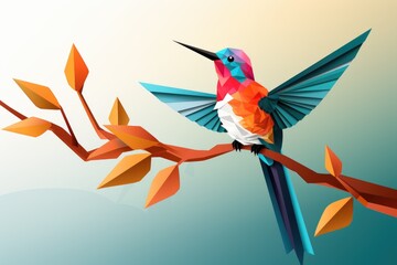 beautiful colorful colibri paper art illustration