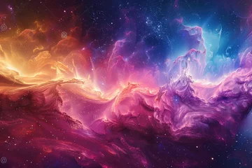 Foto op Canvas Abstract illustration, Colorful space galaxy cloud nebula. Stary night cosmos. Universe science astronomy. Supernova background wallpaper. Contrasting heaven and hell concept art © Ariful