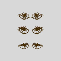 human eyes in 3 designs in sketch style