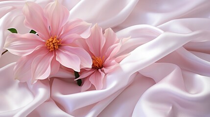 Beautiful pink flower on white fabric