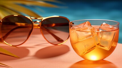 Summer vacation with sunglasses and cocktail